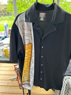 Black Short-Sleeve Button Down Shirt with Yellow Accent